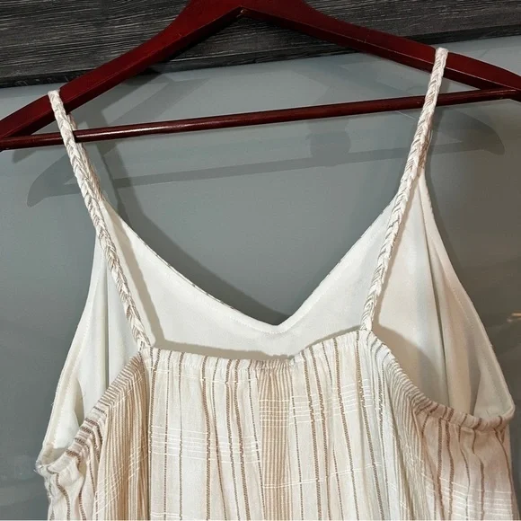 Women's Boho Gold & Tan Maxi Dress Braided Spaghetti Straps 100% Cotton - Picture 6 of 10